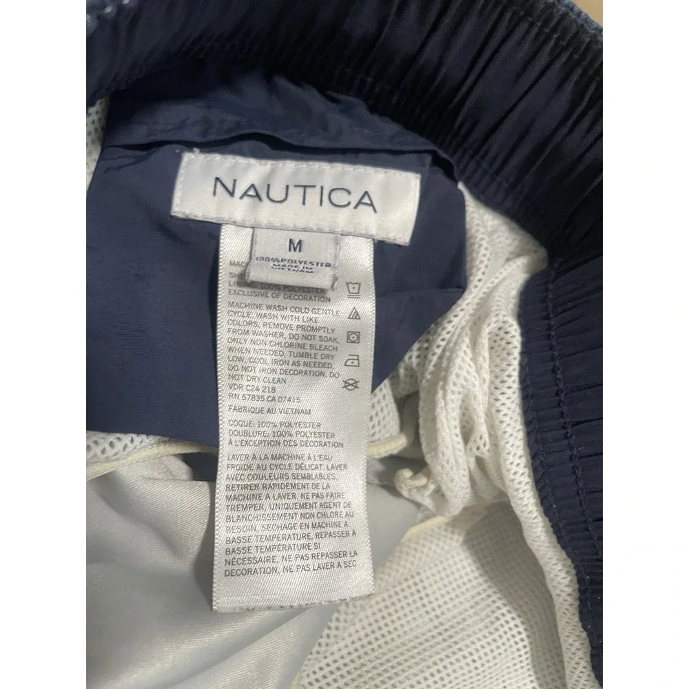 Nautica Mens Sz M Navy Blue Swim Trunks Mesh Lined Logo Board Shorts - Picture 2 of 5